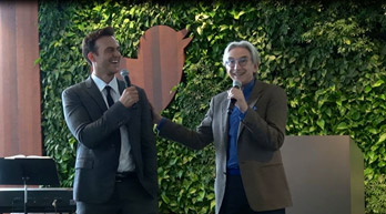 Cheyenne Jackson and Michael Tilson Thomas at the West Side Story album release party in the Twitter building. Mr. Jackson sings the role of Tony on the album. 