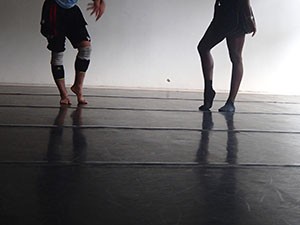 Hopeful feet. Two dancers audition for Kyle at Gina Gibney Studios. 
